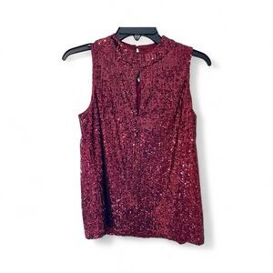 Calvin Klein Burgundy Sequin Keyhole Sleeveless Tank Size Petite Small
